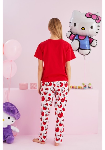 Siyah İnci Lisanslı %100 Pamuk Çok Renkli Bisklet Yaka Pijama Takım Hk010 Kırmızı