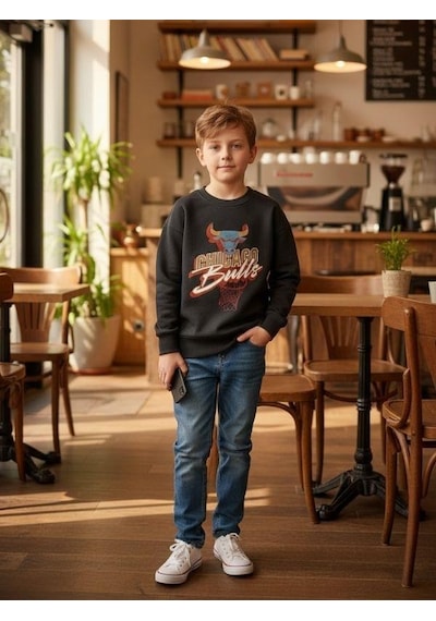 Zekids Erkek Çocuk Chicago Bulls Yazılı Tasarım Sweatshirt-16396 Füme