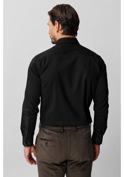 İgs Siyah Regular Fit Geniş Kalıp Klasik Yaka Düz Uzun Kollu Cepsiz %100 Pamuk Non Iron Ütü İstemeyen Gömlek -23969