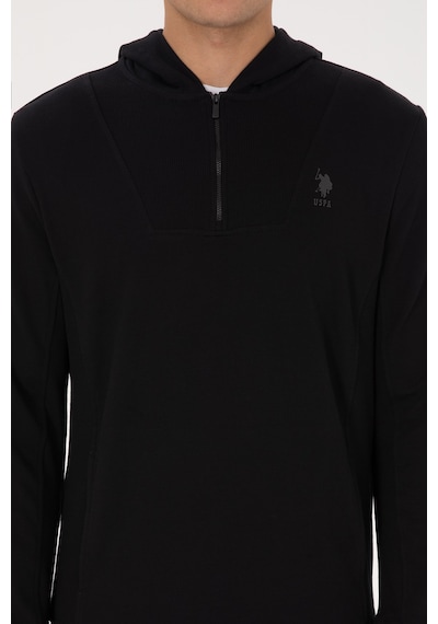 U.S. Polo Assn. Erkek Regular Fit Yarım Fermuarlı Kapüşonlu Siyah Sweatshirt 50316391-VR046 U.S. Polo Assn. Erkek Regular Fit Yarım Fermuarlı Kapüşonlu Siyah Sweatshirt 50316391-VR046