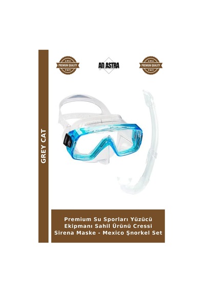 Premium Su Sporları Yüzücü Ekipmanı Sahil Ürünü Cressi Sirena Maske - Mexico Şnorkel Set Clear-Aquamarıne