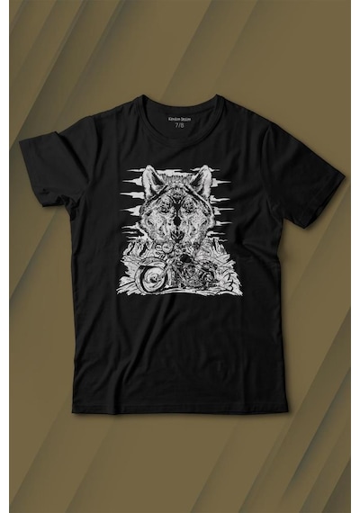 Kendim Seçtim Ride To Wild Wolf And Motorcycle Kurt Ve Motor Outdoor Baskılı Tişört Çocuk T-shirt 001