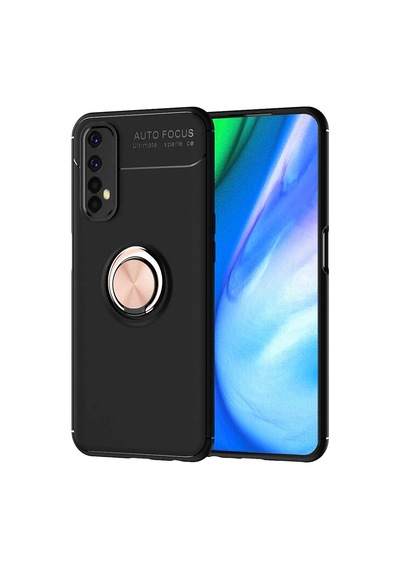 Realme 7 Kılıf Range Yüzüklü Silikon - Siyah-gold Evimdeyokyok
