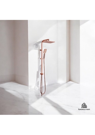 İsaoğlu Yapı Bronz Duş Seti Bakır Banyo Bataryası Dahil Kare Premium Yağmurlama Başlık Bakır