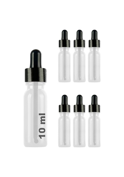 Lexroo 10 Ml Metal Kapaklı Damlalık Dropper Şişesi Serum 10 Cc Cam Şişe 6 Adet Siyah Kapak, Şeffaf