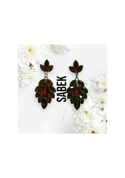 Selvia Kristal Taşlı Küpe - Gelin ,kına Günlük Kullanım Bordo - 726419256 Bordo