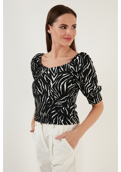 Lela Truvakar Kol Geniş Yaka Bayan Bluz 5869001 Siyah-Zebra