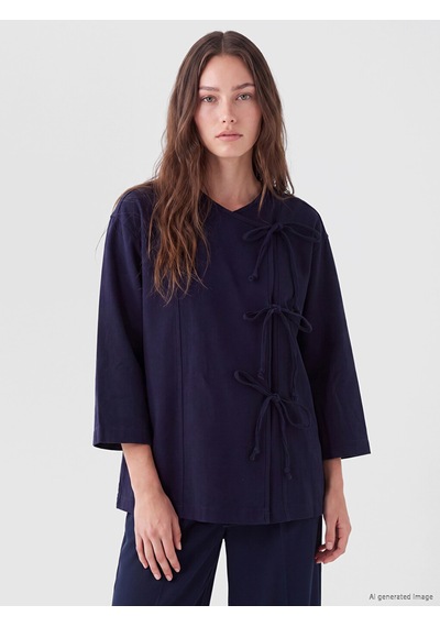Lcw Modest Lacivert Kruvaze Yaka Bağcıklı Kadın Kimono