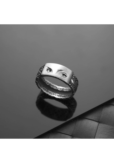 İpek Silver  925 Ayar Gümüş Motifli Üstü Kişiselleştirilebilir Erkek Yüzüğü Çok Renkli
