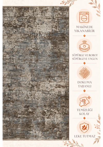 Vivanni Home Everlynn Polyester Vintage Halı Pamuk Atkı Tabanlı Modern Dokuma Ev Halısı Mavi Beyaz
