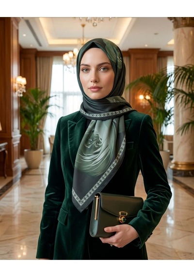 Moda Nuda Desenli Pamuk Soft Şal Haki Yeşil Marline Serisi