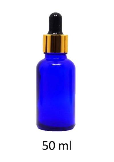Damlalık, 50ml Damlalıklı Cam Mavi Renk Şişe, Metal Gold Sızdırma