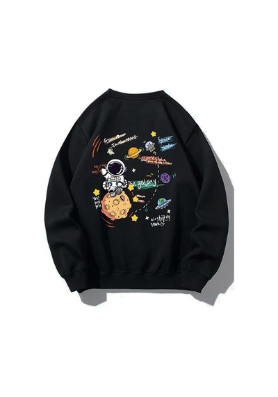 Brz Collection Unisex Oversize Astronaut Sweatshirt Siyah
