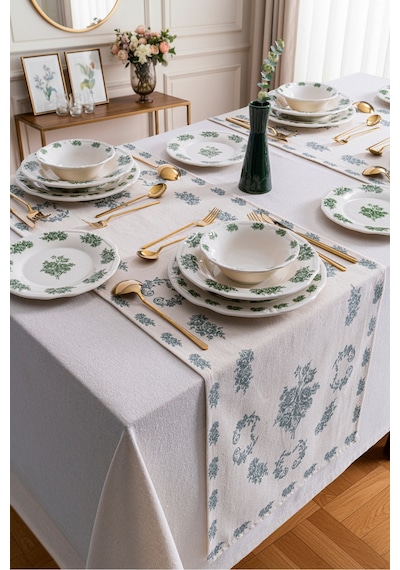 Vintage Flowers Green 48 Parça 12 Kişilik Porselen Yemek Takımı Yeşil