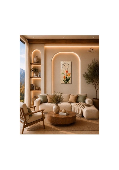 Duvar Saati Sessiz Akar Saniyeli Cam Modern Dekoratif Saat 30x60 Bej Bej