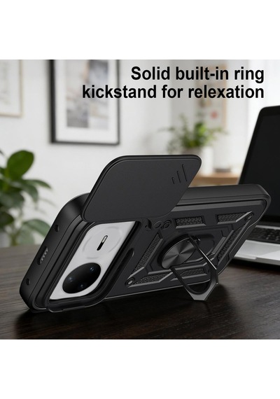 Caseonn Huawei Nova 15 Pro Kılıf Sürgülü Kamera Korumalı Yüzüklü Mıknatıslı Tank Kapak Siyah