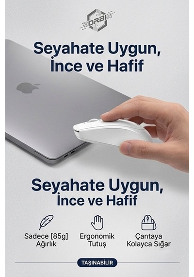Profosyonel Bluetooth Şarj Edilebilir Kablosuz Ve Çift Mod Sessiz Mouse 800 - 1200 - 1400 Dpı Rb101