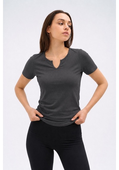 Normal People Irıs - Likralı Organik Pamuk Kumaştan Slimfit Kadın T-shirt Gri