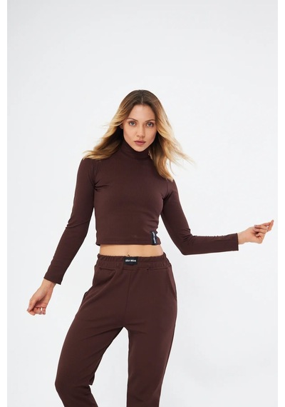 Lesa Wear Fitilli Soft Touch Balıkçı Yaka Bluz Kahverengi Kahverengi