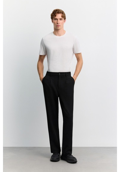 Avva Erkek Siyah İnce Fitilli Dokulu Baggy Fit Pantolon A62y3042