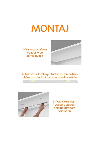Mutfak Tezgah Altı Şarjlı Hareket Sensörlü Cabinet Dolap Işığı Çekmece İçi Koridor Lambası 40 Cm 03
