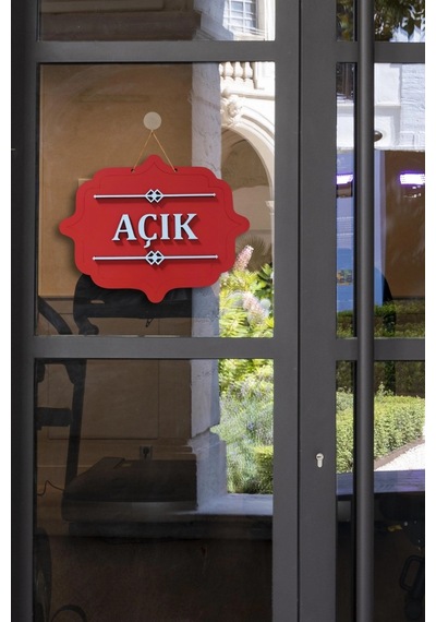 Ahşap Dekoratif Kesim Açık-kapalı Yazısı -kırmızı
