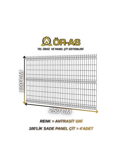 Antrastik Gri Bahçe Teli Panel Çit 100 Cm X 250 Cm 4-adet