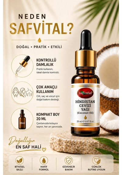 Hindistan Cevizi Yağı 20 Ml Doğal Bitkisel Bakım Yağı Cilt Ve Saç İçin Nemlendirici