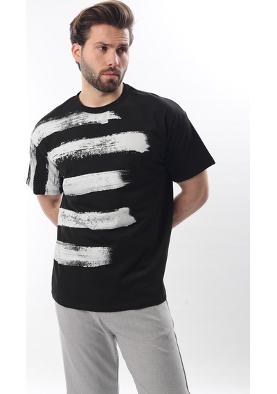 Madmext Siyah Baskılı Regular Fit Erkek T-shirt E7107 Siyah