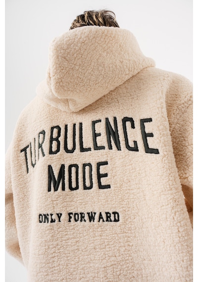 Respire Erkek Yarım Fermuarlı Kapüşonlu Oversize Peluş Hoodie Ekru
