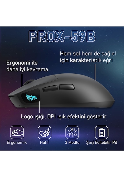 Gameagle PROX-59B Ultra Hafif Kablosuz 3 Mode Oyuncu Optik Mouse