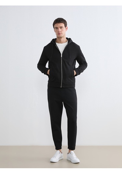 Lcw Vision Siyah Kapüşonlu Erkek Fermuarlı Sweatshirt
