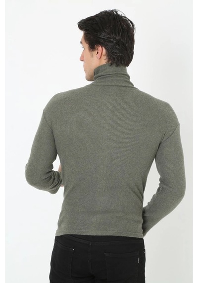 Erkek Fitilli Kaşkorse Kumaş Boğazlı Full Likralı Slimfit Body - Haki