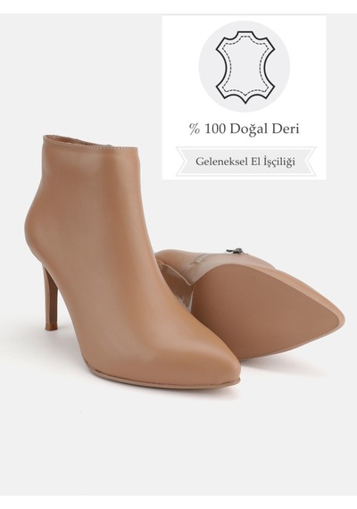 Kadın Nude Hakiki Doğal Deri Topuklu Bot & Bootie Nude