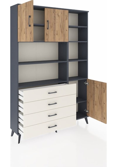 Arges Dolap 9 Raflı 4 Çekmeceli 3 Kapaklı 132x30x195 Antrasit... Antrasit