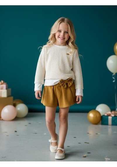 Zekids Kız Çocuk File Bluz Kadife Şort Etek Takım-16448 Çok Renkli