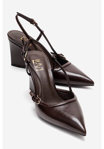 Luvishoes Celıa Kahverengi Cilt Sivri Burunlu Kadın Dolgu Topuklu Ayakkabı Kahverengi