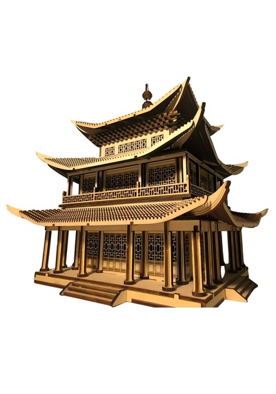 Geleneksel Doğu Köşkü Ahşap Maket Seti Dıy 3d Puzzle Pagoda Tarihi Mimari Koleksiyoner Modeli 466 Parça