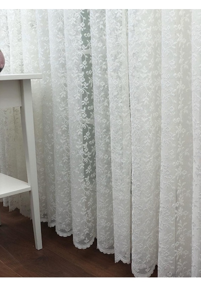 Perdealemi Özel Örme Dokulu Dantel Tül Perde , 100x260, Seyrek Pile, 1/2 Çok Renkli