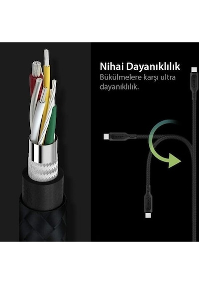 Spigen DuraSync USB-C to USB-C 3.2 100W Kevlar Hızlı Şarj Hızı Kablo C10C3 White - 000CA25706