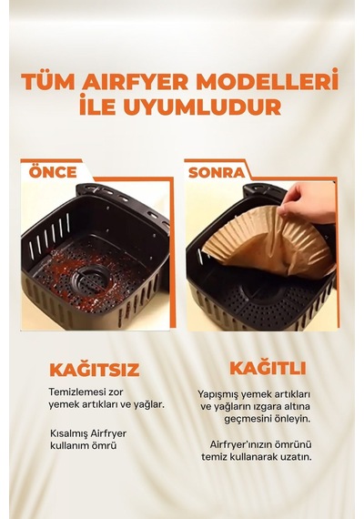 Fritöz Pişirme Kağıdı Airfyer Pişirme Kağıdı 50 Adet Tüm Airfryer Modelleri Ile Uyumlu