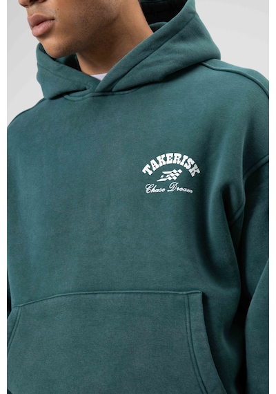 Vamos Oversize Yıkamalı Boxy Fit Kapüşonlu Sweatshirt Nefti Yeşil