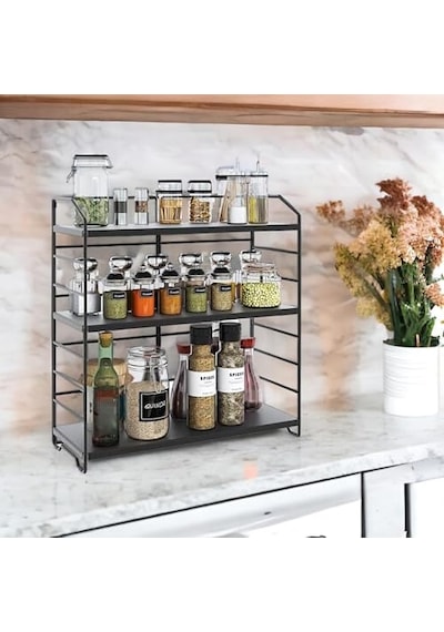 Ayarlanabilir Raflı 40cm Baharatlık, Organizer, Düzenleyizi Tezgahüstü Banyo, Mutfak, Ofis Model-1 Siyah Çok Renkli
