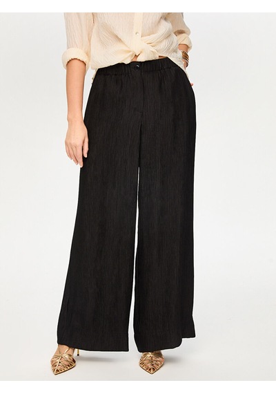 Faik Sönmez Beli Lastikli Kendinden Dokulu Wide Leg Fit Pantolon S26pnt030 Us26pnt03010 Siyah Faik Sönmez Beli Lastikli Kendinden Dokulu Wide Leg Fit Pantolon S26pnt030 Us26pnt03010 Siyah