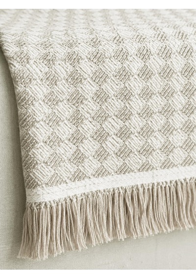 Çift Taraflı Buldan Dokuma Pamuklu Koltuk Örtüsü 170x210 Cm Çekyat Örtüsü Geometrik Desenli Koltuk Şalı - Ekru Diğer