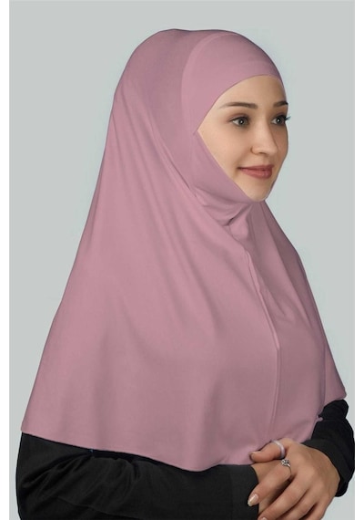 Altobeh Hazır Türban Peçeli Pratik Eşarp Tesettür Nikaplı Hijab - Namaz Örtüsü Sufle (XL) - Koyu Pembe