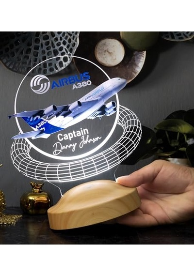A380 Yolcu Uçağı Renkli Baskılı Kişiye Özel 3d Led Lamba Uçak - Pilot Hediyesi Çok Renkli