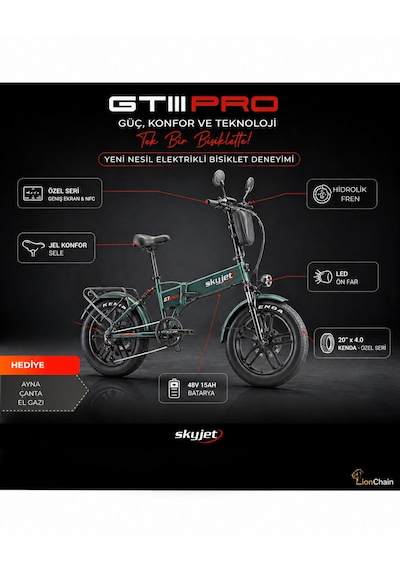 Skyjet Gtııı Pro 1000w Elektrikli Bisiklet Ayna Çanta Ve El Gazı Hediyeli Yeşil