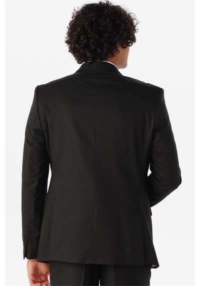 Süvari Siyah Slim Fit Armürlü Sivri Yaka 6 Drop Yelekli Klasik Takım Elbise Süvari Siyah Slim Fit Armürlü Sivri Yaka 6 Drop Yelekli Klasik Takım Elbise