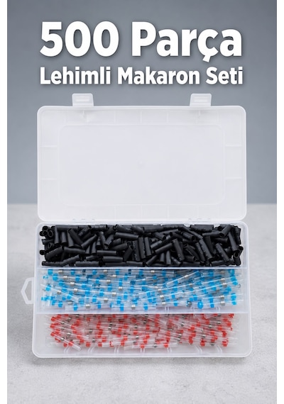 500 Parça Lehimli Makaron Seti Kablo Birleştirici Ek Muf 2+1 Çeşit Plastik Çantada
